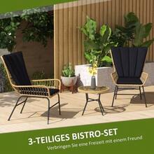 3-Piece Rattan Garden Furniture Set Including 2 Chairs And A Side Table, Tempered Glass Top And Cushions. - Black - View 2
