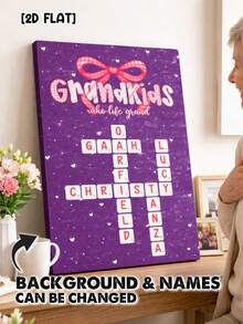 Catygift 定制祖孙帆布画，孙辈送给爷爷奶奶的个性化家庭艺术礼物，可定制姓名和背景，祖孙主题装饰画 - As Shown - 查看 3