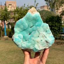 1件天然绿松石和蓝色文石矿物标本 - 天然矿物晶簇，带有绿松石和棕色节理，以及菱锌矿、葡萄状晶体和石英晶体。是圣诞节或节假日的绝佳礼物。 - 彩色 - 查看 9