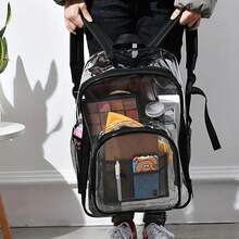 Large Heavy Duty Clear Backpack Waterproof See Through Plastic PVC For School UK - Transparent & Black - View 8