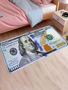 Flannel 1pc Creative 100 Dollar Bill Rug, 100 Dollar Bill Rug With Non-Slip Backing, Bedroom Rug, Runner Rug For Kitchen Hallway Laundry, 100$ Rug, Money Rug, Water Absorption Money Printed Runner ,Room Decor - 彩色 - 查看 1