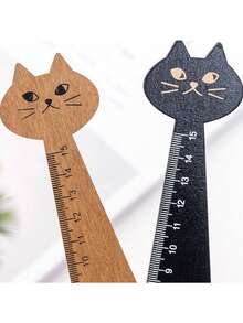 1 pieza Regla de gato de dibujos animados creativa, regla de madera linda, regla recta de papelería retro, suministros de aprendizaje - A - Ver 4