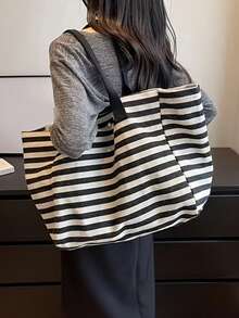 New Fashion Commuter Women's Bag, Large Capacity Striped Shoulder Tote Bag, Ladies' Large Capacity Handbag - Multicolor - View 6