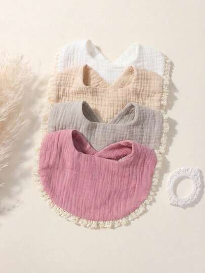 4pcs Newborn Early Spring Candy Color Cotton Gauze Cute Baby Bibs Set, Suitable For Daily Use All Seasons