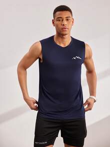 Driftmere Men's Graphic Print Sleeveless Casual Tank Top, Summer - Navy Blue - View 1