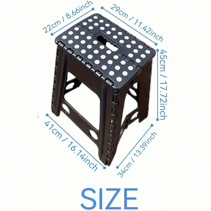 LOVEWE 17.7 Inch Folding Step Stool With Handle - Heavy-Duty Plastic, Lightweight Compact For Easy Storage, Perfect For Bathroom Kitchen Bedroom - Black - View 1