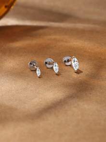 1Pc 925 Sterling Silver Moissanite Classic Horse'S Eye Multiple Sizes Stud Earring Hypoallergenic Pure Silver Flat Back Cartilage Helix Piercing Suitable For Women'S Daily Wear, Parties, Wedding, And Banquet Occasions - Silver - View 6