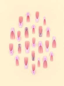 24pcs Nails Press On Pink&Purple False Nails Bling Flash Fake Nails Long Square Shape Nails Art Press On Nails Manicure Set Includes 1sheet Adhesive Tabs & 1pc Mini File Perfect For Everyday Wvear - Multicolor - View 3