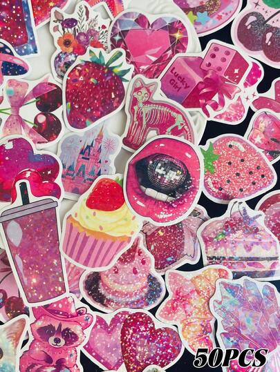 50张粉色贴纸，可用于趣味装饰笔记本、日记本和手机壳
