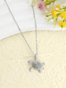1pc Summer Vacation Style Cute Sea Turtle Pendant Necklace, Ocean Life Necklace For Women - Multicolor - View 9