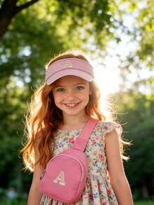 2PCs Children Baseball Hat With Mini Bag Boys Girls Camping Hat Anti-UV Strap Kids Bucket Hat Headwear For 3-8 Years Old Baby - Pink - View 2