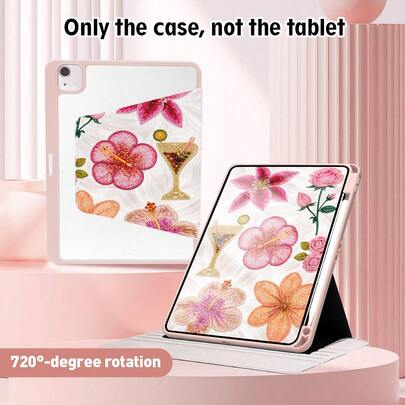 1pc Multi-Floral Pattern Flip Cover Tablet Protective Case, With Pen Slot, 720 Degree Rotating Stand, PU Leather Case With Auto Sleep/Wake Function, Compatible With Huawei, Honor, Apple, And Other Tablet Brands, Suitable For Back To School, Valentine's Day
