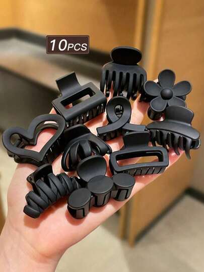 10/1pc Solid Color Hair Claws, Women's Hair Accessories, Diverse Styles, Small Size Clips, Black Hair Decorations. Minimalist And Versatile Design, Summer Vacation Accessories. Used For Bun Hairstyles, Suitable For Casual Daily Wear And Going Out, Suitable For All Seasons, Summer Accessory Set, Hair Decor Accessories.