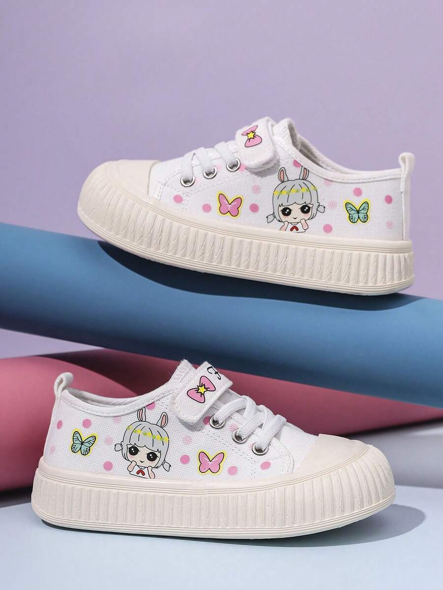 A Pair Of Boys' And Girls' Canvas Shoes, Autumn New Style, Children's Cloth Shoes, Girls' Spring And Autumn Shoes, Kindergarten Children's Soft Soled Board Shoes, Girl's Shoes Suitable For All Seasons - White - View 1