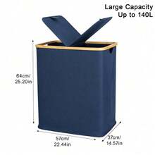 140L Laundry Hamper With Lid And 2 Removable Liners Large Capacity For Dirty Clothes Storage In Bedroom Bathroom - Blue - View 3