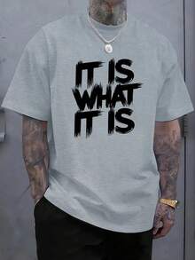 Camiseta de hombre con estampado rojo - Casual de manga corta y cuello redondo, estampado llamativo, cómoda para todas las estaciones y lavable a máquina, top de ajuste sencillo - Gris - Ver 7