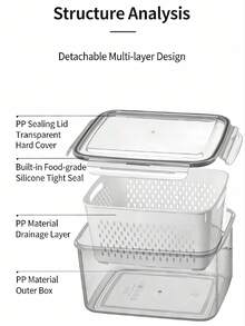 4pcs (4 Containers + 4 Colanders + 4 Lids) Double Layer Sealed Preservation Box – High Transparency Plastic Drainage Container For Fridge Fruit & Vegetable,Airtight Fridge Produce Storage Box – Double Layer High Transparency Plastic Container With Removable Colander - Bộ dụng cụ thoát nước hai lớp 4 chi tiết - Xem 10
