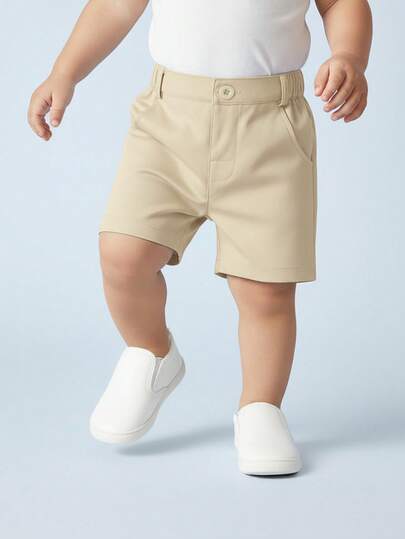 BOARNSEORL Baby Boys' Apricot Casual Shorts, Minimalist Fashion Versatile For Daily Outings, Holidays, Travel, School, Summer