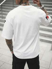 Men's Racing Speed Letter Slogan 23 Graphic T-Shirt, Casual Street Wear, Brave Life Needs Passion, Shoulder Print, White - White - View 2