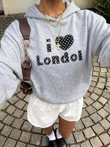 GLOpass Autumn/Winter Fashion Versatile Design Polka Dot & Letter Graphic Loose Casual Sweatshirt For Women - Grey - View 3