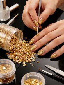 1 Box Gold-Plated Glass Shards, Asymmetrical Metal Bits, Short & Chunky Glitter Beads, 1.5-3mm, Suitable For Epoxy Resin Molds, DIY Nail Art, Vase Fillers, Jewelry Making And Craft Decorations - Multicolor - View 3