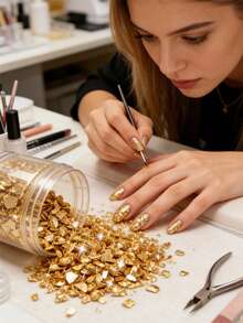 1 Box Gold-Plated Glass Shards, Asymmetrical Metal Bits, Short & Chunky Glitter Beads, 1.5-3mm, Suitable For Epoxy Resin Molds, DIY Nail Art, Vase Fillers, Jewelry Making And Craft Decorations - Multicolor - View 2