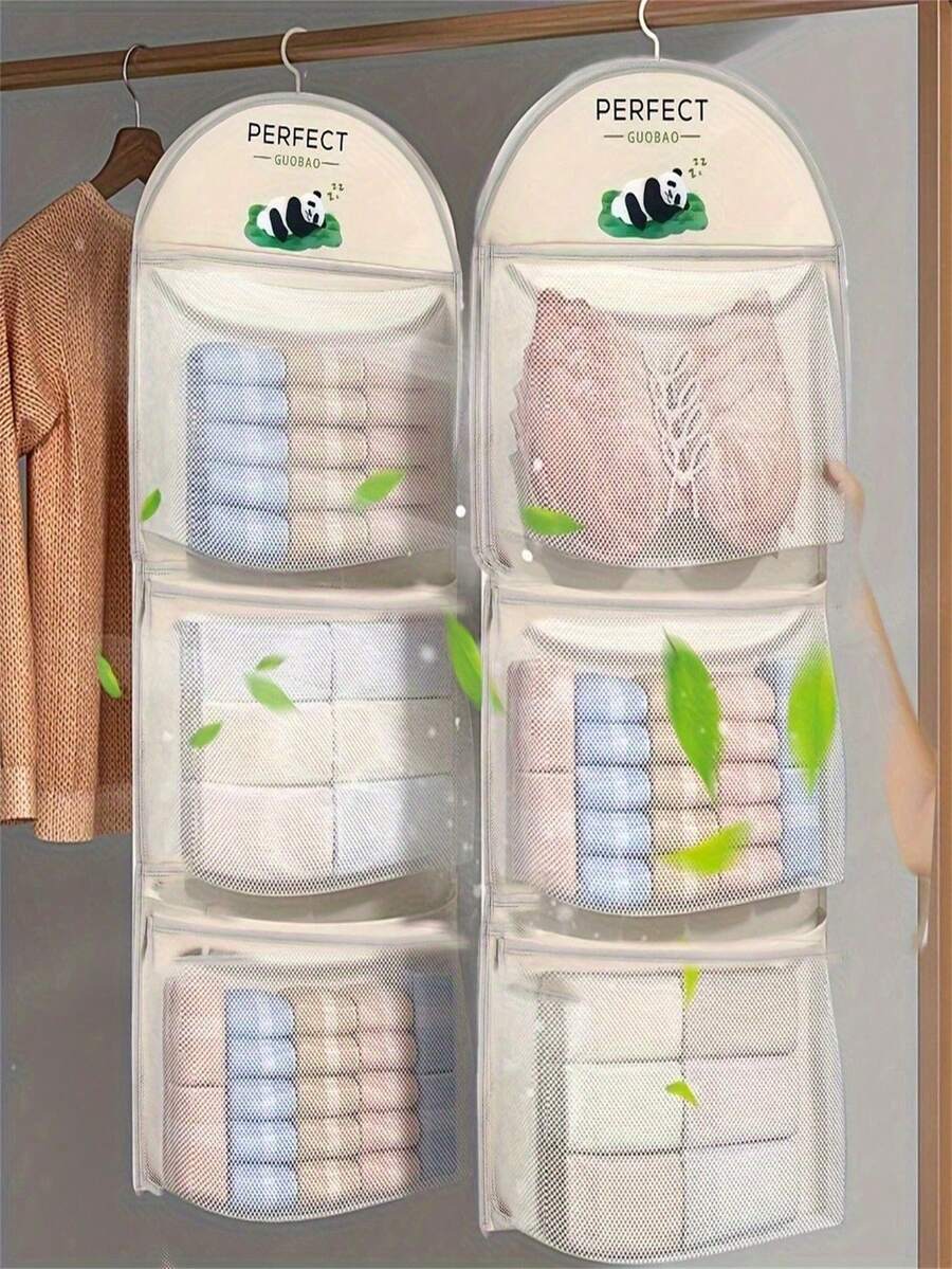 1/2/3 Estante de pared montado con bolsas de rejilla con bolsillos transparentes, para almacenar ropa interior y calcetines; Organizador colgante de almacenamiento de múltiples capas, adecuado para dormitorio y armario del hogar; Bolsa de almacenamiento de sujetador y pantis que ahorra espacio - Multicolor - Ver 1