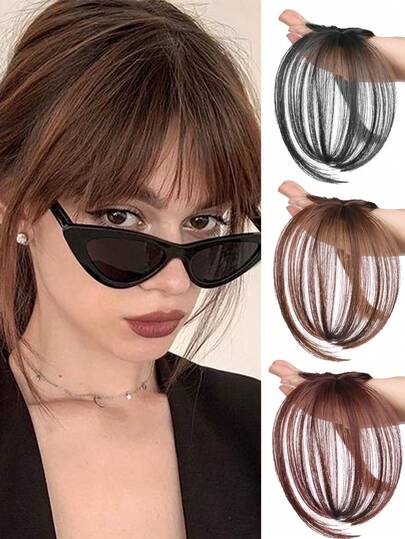1pc Women's Synthetic Air Bangs Wig, Heat-Resistant Clip-On Hair Accessory, Forehead Coverage Hair Piece, Air Bangs Fiber Hair Decor, Invisible & Natural, Suitable For Daily Wear, Parties & Holidays