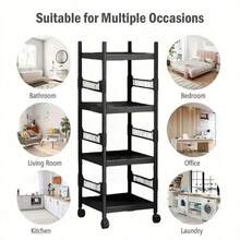 4-Tier Heavy Duty Retail Display Rack, Large Capacity Shelving With Wheels And Hooks, Multipurpose Portable Storage Unit, Pegboard Top Design, Home Storage Rack, Freestanding Display And Organization Solution For Grocery Stores, Convenience Stores, Warehouses, Kitchens, Garages, Black Bathroom Accessories - Black - View 5