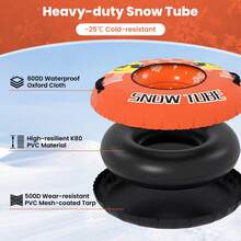 COSTWAY Inflatable Snow Tube Sled, 42" Heavy Duty Snow Tubing For Sledding With Detachable Tow Strap, Cold-Resistant PVC, 3-In-1 Valve & Handles, Winter Outdoor Fun Snow Toy, Pink/Orange/Blue - Orange - View 4