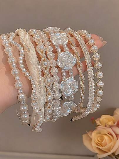 1/5pcs Set Elegant Pearl Headband, High-Quality Pearl Hair Band, Random Styles, Suitable For Daily Use, Graceful Minimalist Hair Accessories/Clips