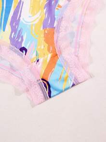 Dircho 1件装性感女士撞色蕾丝低腰三角裤，舒适可爱低腰蕾丝边三角裤，全身印花图案，女士内衣裤 - 彩色 - 查看 8