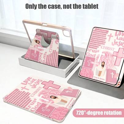 Religious 1pc Flip Cover Tablet Protective Case With Pen Slot, Cross Pattern, 720 Degree Rotating Stand, PU Leather Case With Auto Sleep/Wake Function, Compatible With Honor Pad 8/9/10, Honor GT 11.5inch/X7/X8A/X9/X8Pro/X9Pro/V9/V8 Pro, Matepad 11 Inch 2023/2022 Model/MatePad 11.5 (2026), And Other Tablet Models From Apple, Etc.