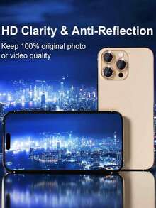3 piezas Protector de lente de cámara con brillo dorado para iPhone 17 Pro Max/17 Pro/16 Pro Max/16 Pro/16/16 Plus/15 Pro Max/15/15 Pro/15 Plus/14 Pro Max/14 Pro/14/14 Plus/13 Pro Max/13/12/11, diseño con brillo, vidrio templado 9H, anillo de protección metálico separado, adecuado para fundas de teléfono, ideal como regalo del Día de San Valentín, adecuado para uso diario, oficina, hogar, resistente al agua, anti-caída, anti-arañazos, brillo cristalino - Dorado - Ver 5