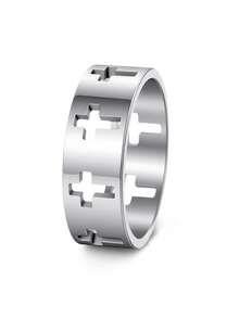 Anel masculino moderno e popular com recorte em cruz, feito em aço inoxidável, ideal para presentear e para um visual estiloso. - Multicolorido - Ver 6