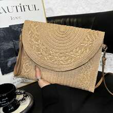 Straw Handbag Wallet With Adjustable Strap, Beach Fashion, Beautiful Women's Bag, Cell Phone And Objects Holder, Summer Fashion, Boho Chic Style, Small  Bag For Events Or Everyday Use, Very Large Capacity, Adjustable Strap - Màu Khaki - Xem 9