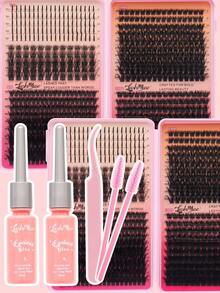 1360pcs/680pcs T50+80D+100D+120D Eyelash Extension Kit, Spiked Faux Mink Individual Lashes, Lash Glue, Tweezers & Brush Included, Russian Eyelash Extension Set, 3D Fluffy Lashes, D/DD Curl Lash Clusters, 0.31-0.63inch DIY Lash Extension, 4 Styles Lash Clusters, Pointed Individual Lashes, Various Natural Makeup Effects, Reusable Individual Segment False Lashes, Lightweight & Soft, DIY Lash Extension Lash Clusters, Lash Clusters, Individual Lashes, Eyelashes, False Eyelashes, Perfect For Halloween, Christmas, New Year's, Weddings, Parties, Festivals, And Special Occasions - 黑色 - 查看 3