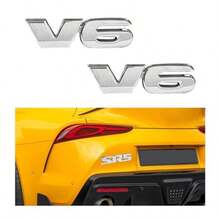 2PCS 3D V6 Metal Emblem Car Fender Side Rear Tailgate Badge Decal Sticker Self-Adhesive Automotive Decal For Fender Bumper Universal Vehicle Exterior Decor Accessories Silver - V6銀色 - 查看 1