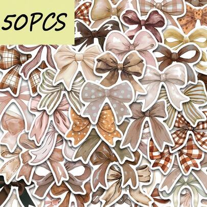50张可爱蝴蝶结系列贴纸，适用于装饰手机、水杯、头盔，防水贴纸