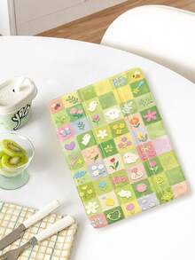 1pc Cartoon Green Meadow, Rabbit, Flower Pattern Tablet Protective Case, Compatible With 10.2 Inch 2021/2020 10th/9th/8th Gen, (A16) 11 Inch 11th Generation 2025, Compatible With Samsung Galaxy Tab A8 10.5 Inch 2022, / Tablet Protective Cover With Pencil Slot, Support Auto Sleep/Wake - Multicolor - View 3