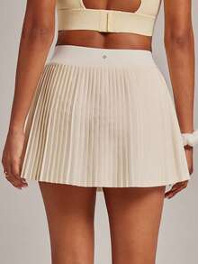 VUTRU 高腰百褶运动裙 二合一防闪光网球高尔夫裙 - 奶油白 - 查看 2