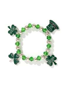 1 pieza Pulsera del Día de San Patricio - Sombrero verde primavera, diseño de trébol, pulsera elástica, para regalo de fiesta festiva - Multicolor - Ver 5