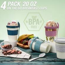 4 tazas de yogur parfait para desaysobre la marcha, recipientes de plástico reutilizables con tapas y cucharas, taza de yogur pa - Ver 11