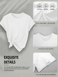 Camiseta Casual de Manga Corta para Mujer, 100% Algodón Puro, con Estampado Gráfico de Dibujos Animados de Gato y la Frase "No Ice Please", Cuello Redondo, Tops Básicos de Verano para Uso Di - Blanco - Ver 4