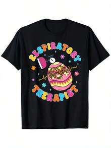 Fashion Breathing Therapy T-Shirt - Black White Top With A "Breathing" Graphic, Casual Short-Sleeved, Regular Fit, Unisex, An Ideal Gift For Dads, Moms, And Friends, Suitable For A | Australia Hot - Black - View 1