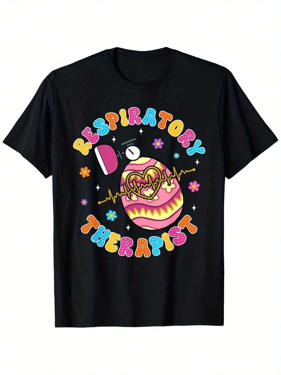 Fashion Breathing Therapy T-Shirt - Black White Top With A "Breathing" Graphic, Casual Short-Sleeved, Regular Fit, Unisex, An Ideal Gift For Dads, Moms, And Friends, Suitable For A | Australia Hot - Black - View 1