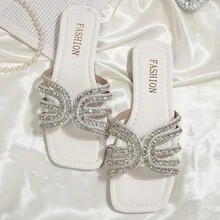 1双度假风撞色平底拖鞋，女士方头沙滩拖鞋，亚麻图案人字拖，百搭夏季户外鞋 - 白色 - 查看 7