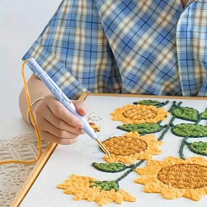 1pc Punch Needle, Embroidery Pen, Adjustable Rug Yarn Punch Needle, For Embroidery, Cross Stitch, All Season Handcraft Sewing & Weaving Tools, Suitable For Creative Projects, Embroidery Kit, Floral Pattern, Thick Plush, Handicraft For All Seasons