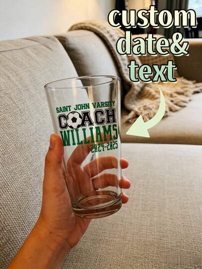 1pc Personalized Football Glass With Custom Text, Ideal For Sports Fans And Daily Use