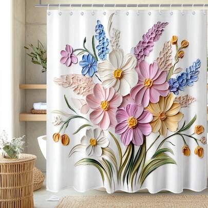 1pc Graffiti Painted Flower Shower Curtains, Beautiful Multi-Color Flower Printed Shower Curtains, Various Room Decoration Partition Shower Curtains, Bathroom Accessories Shower Curtains, Bathtub Curtains